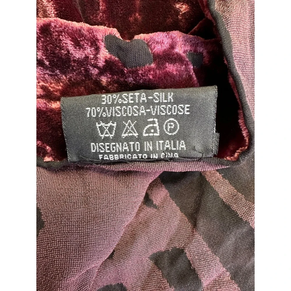Leidi Lancetti Velvet Silk Burnout Scarf L Rectangle Rich Red Shimmering Gold‎